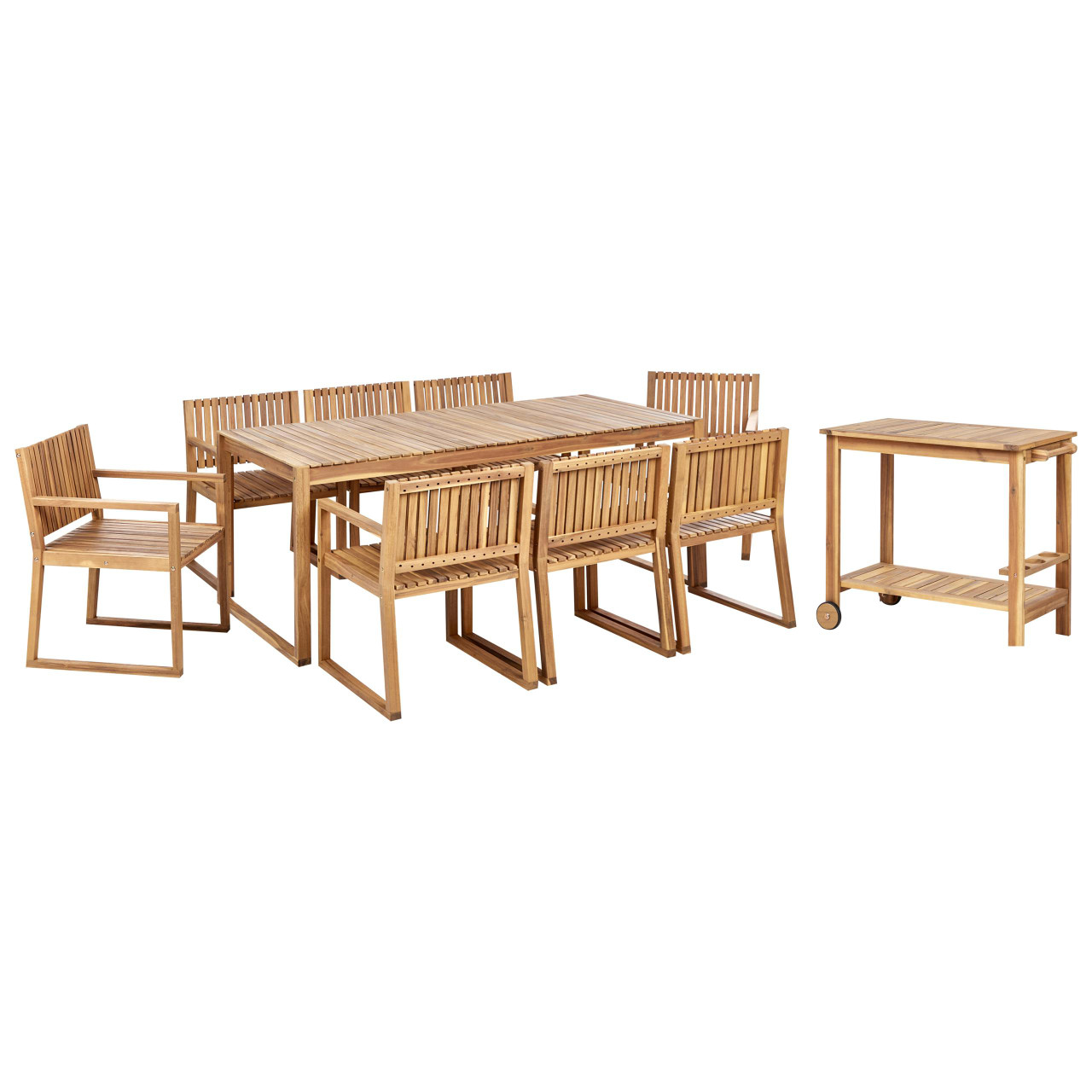 Conjunto de refeições de jardim com carrinho de cozinha 8 lugares SASSARI II Madeira de Acácia certificada Castanho claro