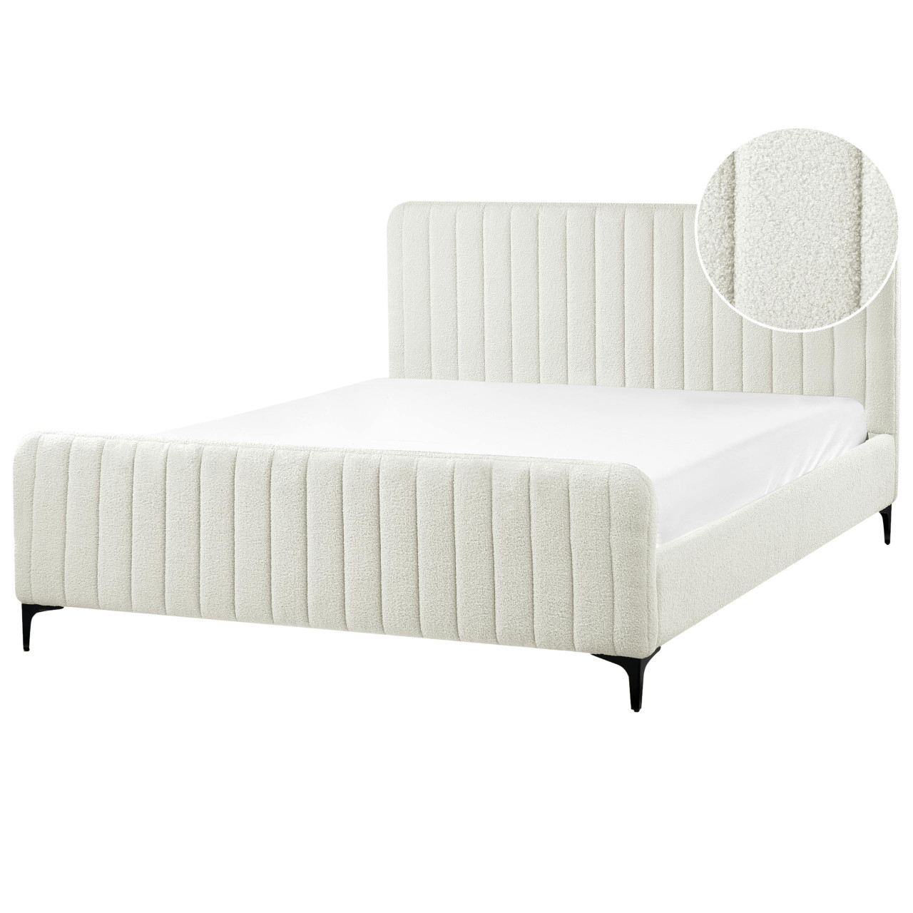 Cama de casal Lunan em bouclé branco - 589582