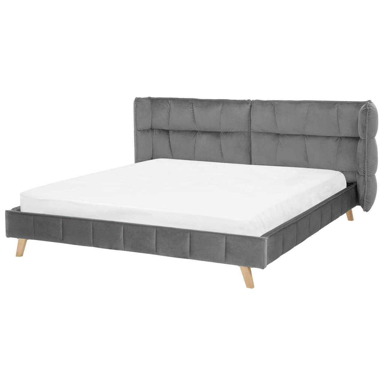 Cama de casal Senlis em veludo cinzento