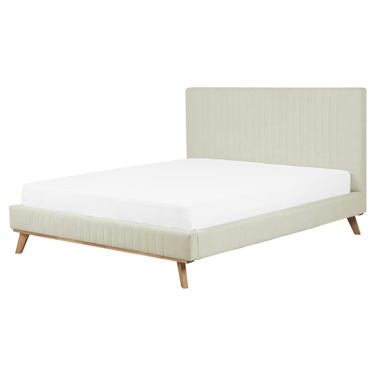Cama Talence em chenilla bege com somier de ripas