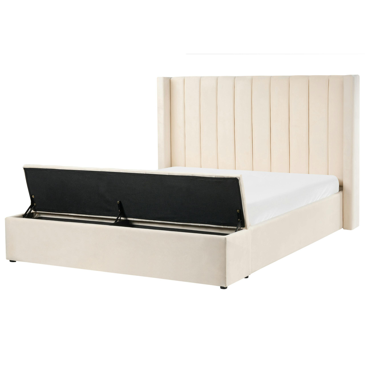 Cama com banco de arrumação Veludo NOYERS 160 x 200 cm Branco creme
