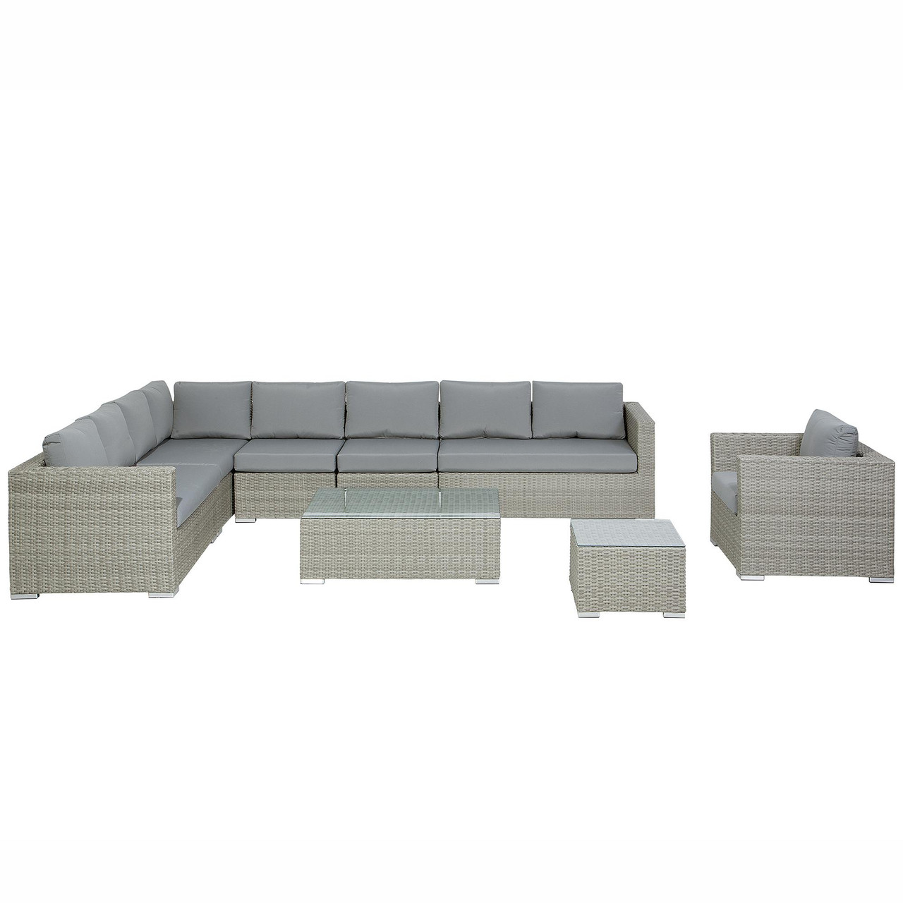 Conjunto lounge modular em ratan sintético cinzento em L