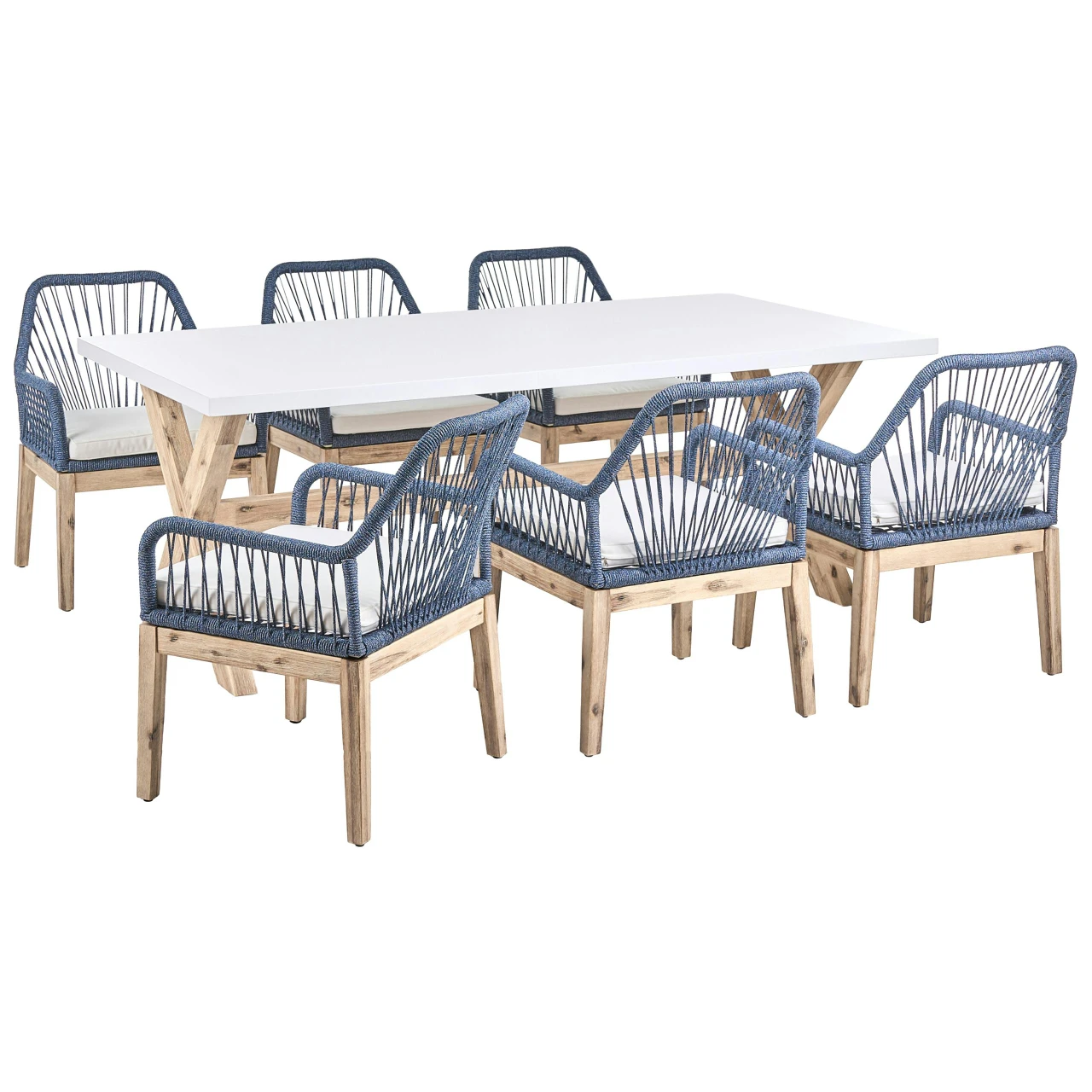 Conjunto de refeição com cadeiras BELIANI Olbia de Madeira de acácia Branco 200x100x75