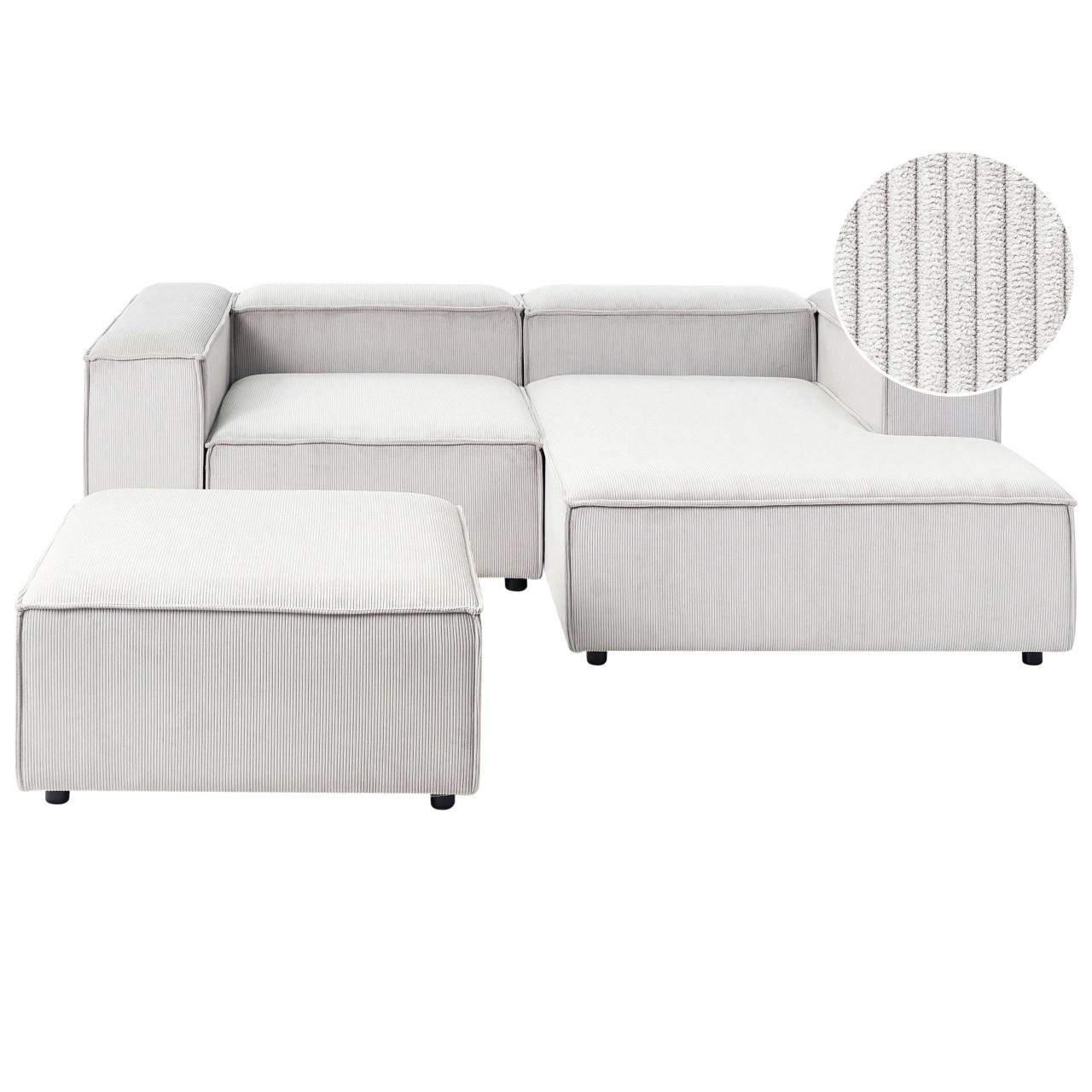 Sofá modular com chaise em pana branco modelo Ardal