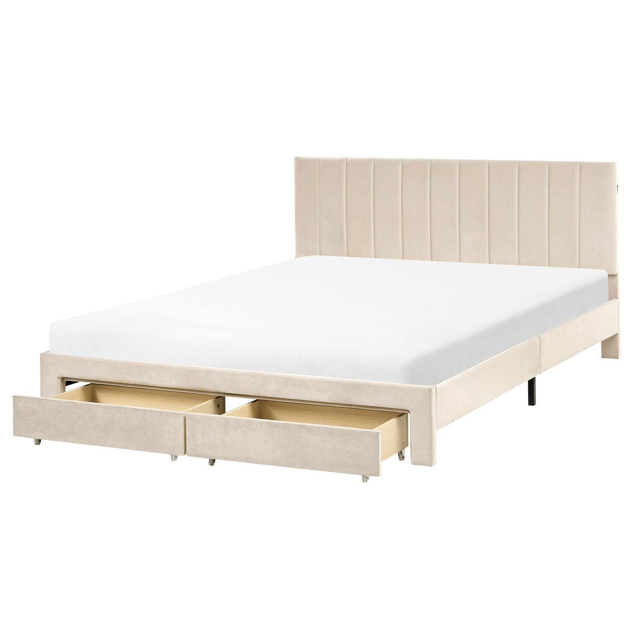 Cama com gavetas de arrumação Veludo LONZAC 160 x 200 cm Creme
