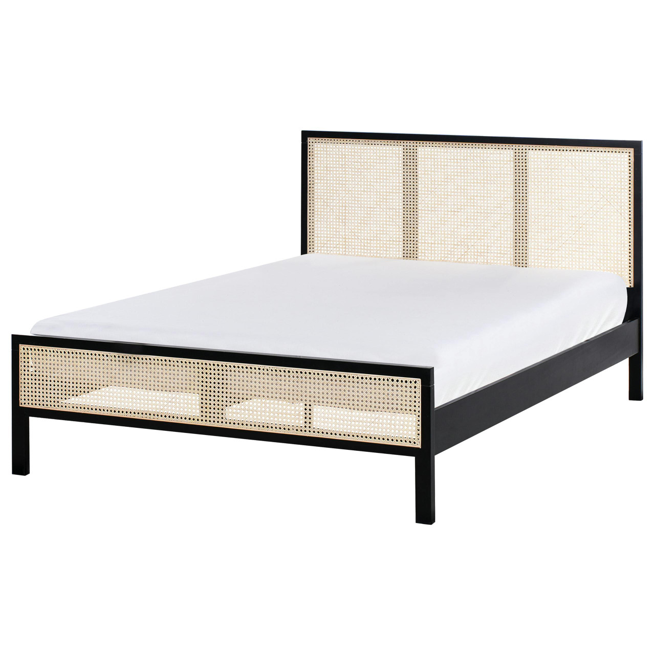 Cama Salernas madeira de pinho com rattan e cabecero trançado