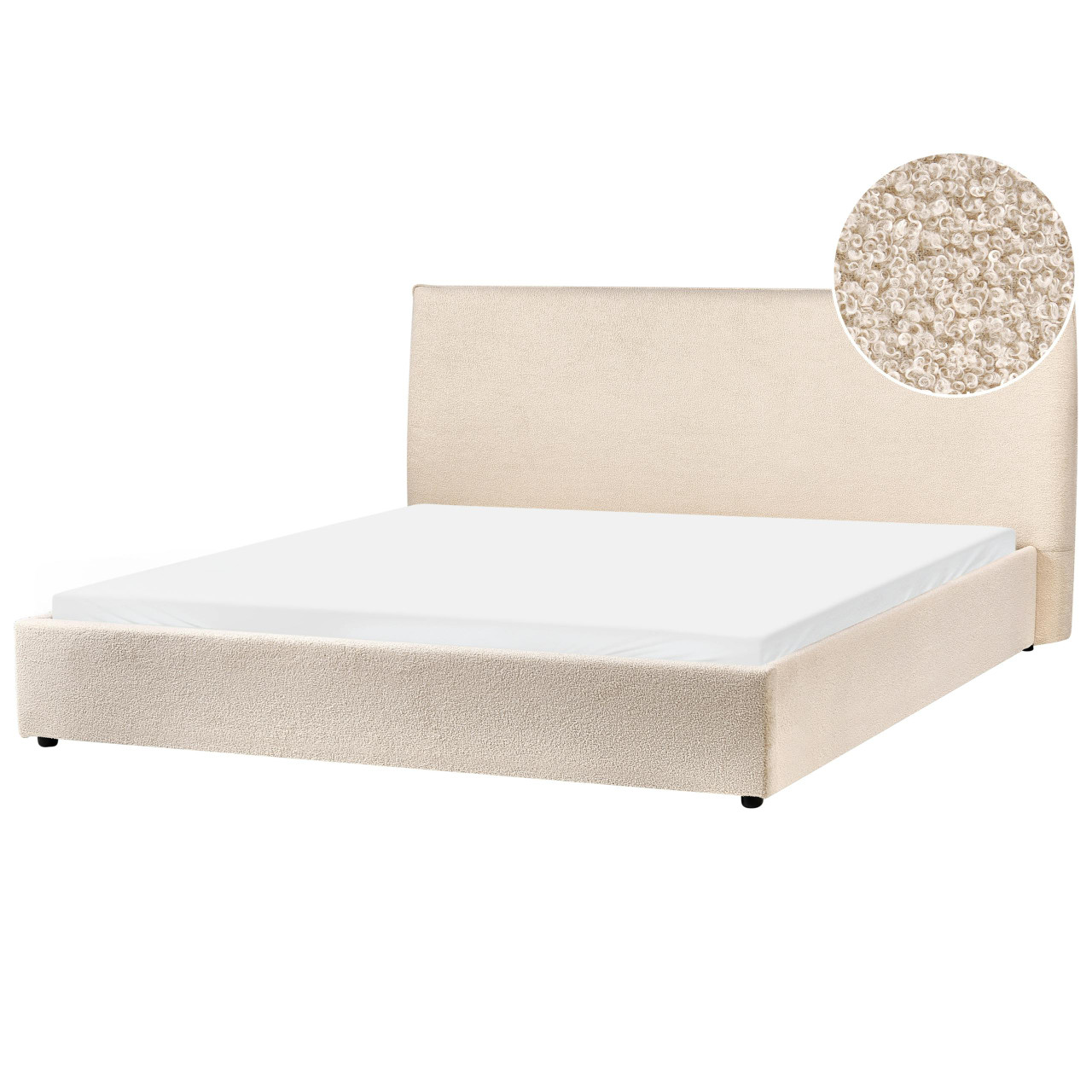 Cama Lavaur em bouclé bege com somier integrado - 4069605021083