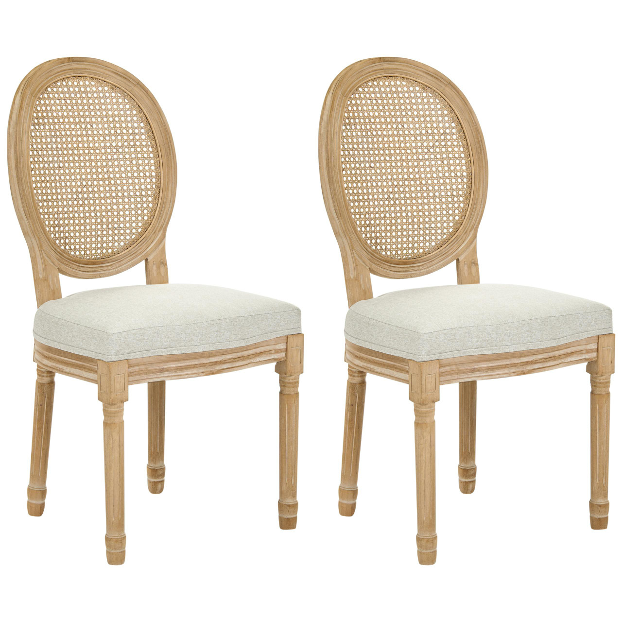 Conjunto intemporal de 2 cadeiras com encosto em vime BELIANI Nivloc de Madeira de seringueira Creme 49x56x97