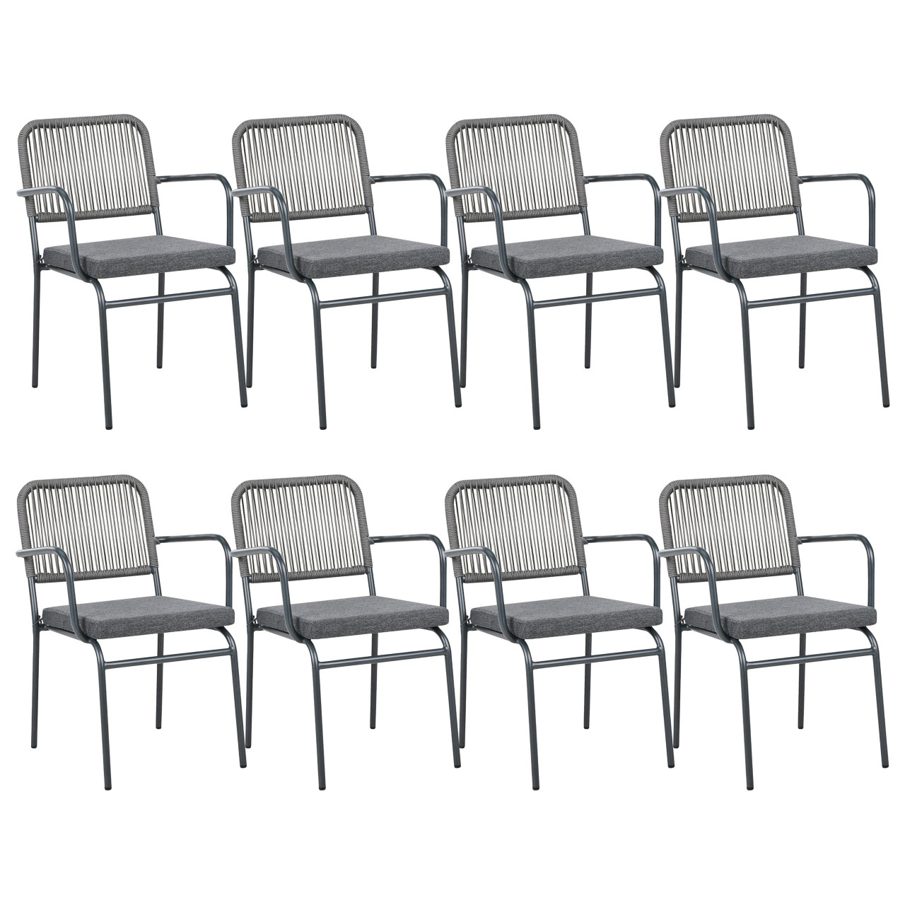 Conjunto de 8 cadeiras de jardim com almofins taceno alumínio cinzento