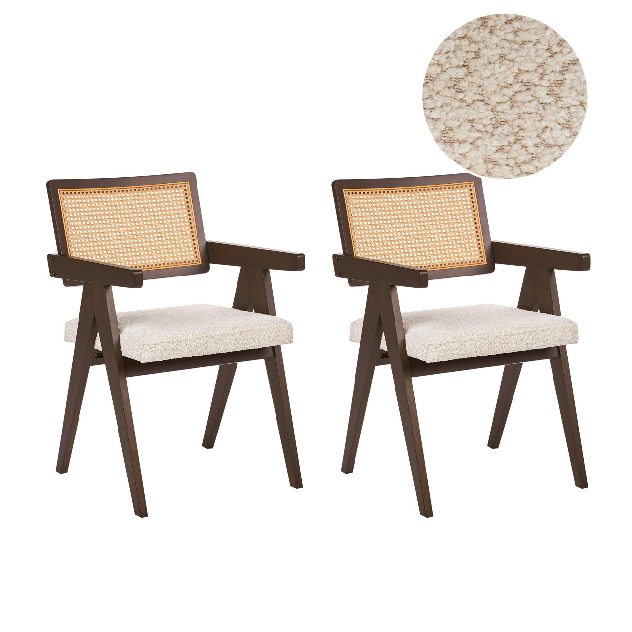 Conjunto de 2 cadeiras de refeição retro com assento felpudo BELIANI Ava de Madeira de seringueira Creme 55x62x85
