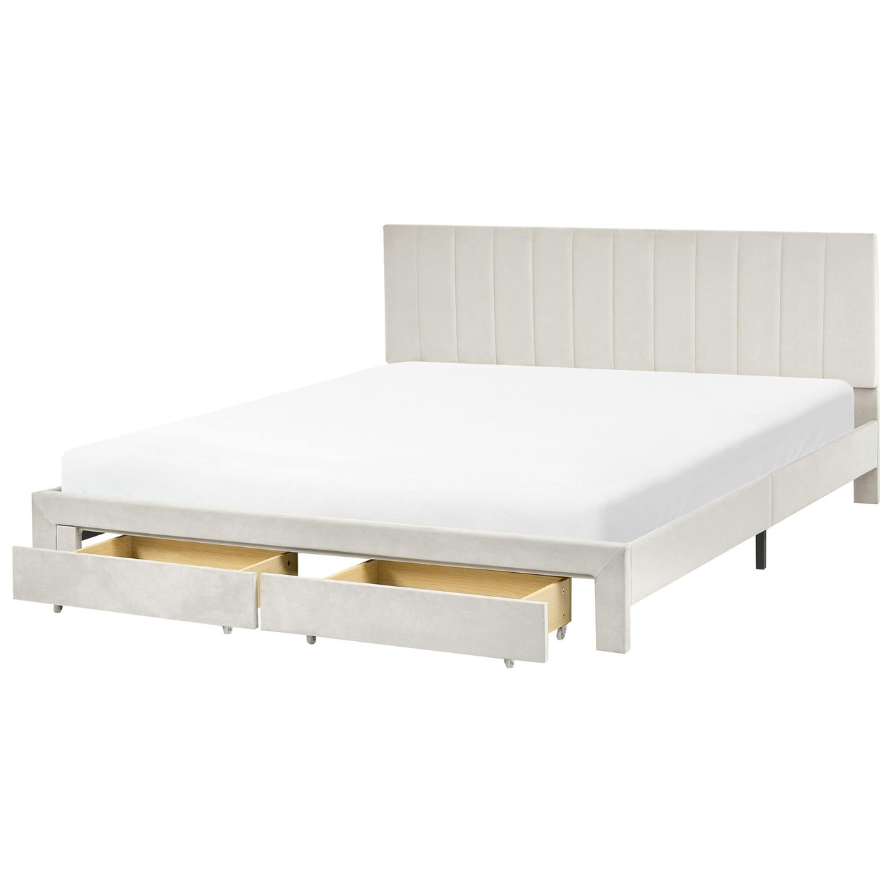 Cama com gavetas de arrumação Veludo LONZAC 180 x 200 cm Branco creme