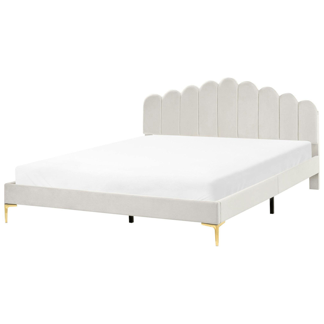 Cama Veludo SAUVIAN 180 x 200 cm Branco creme