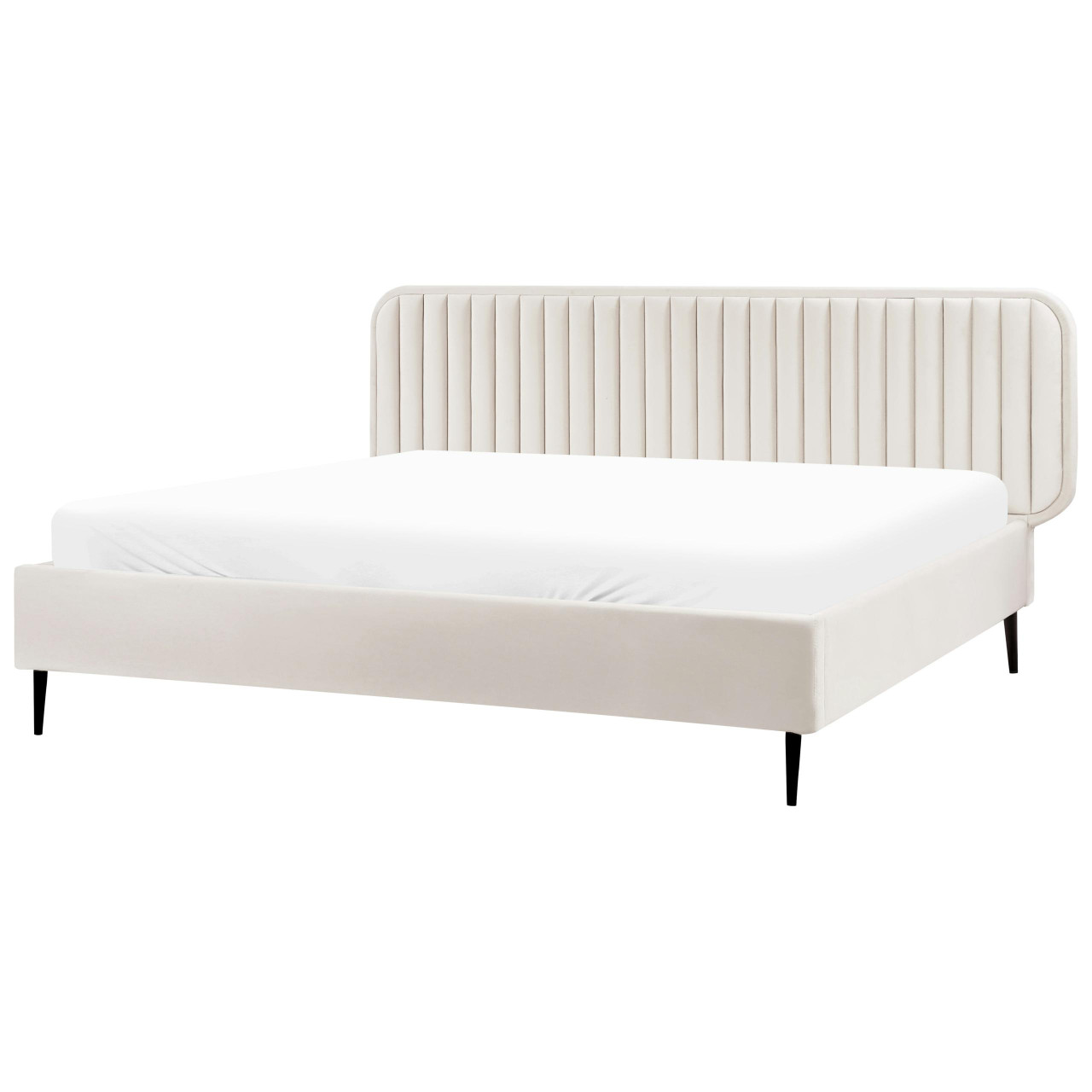 Cama de casal estofada modelo Brin veludo creme