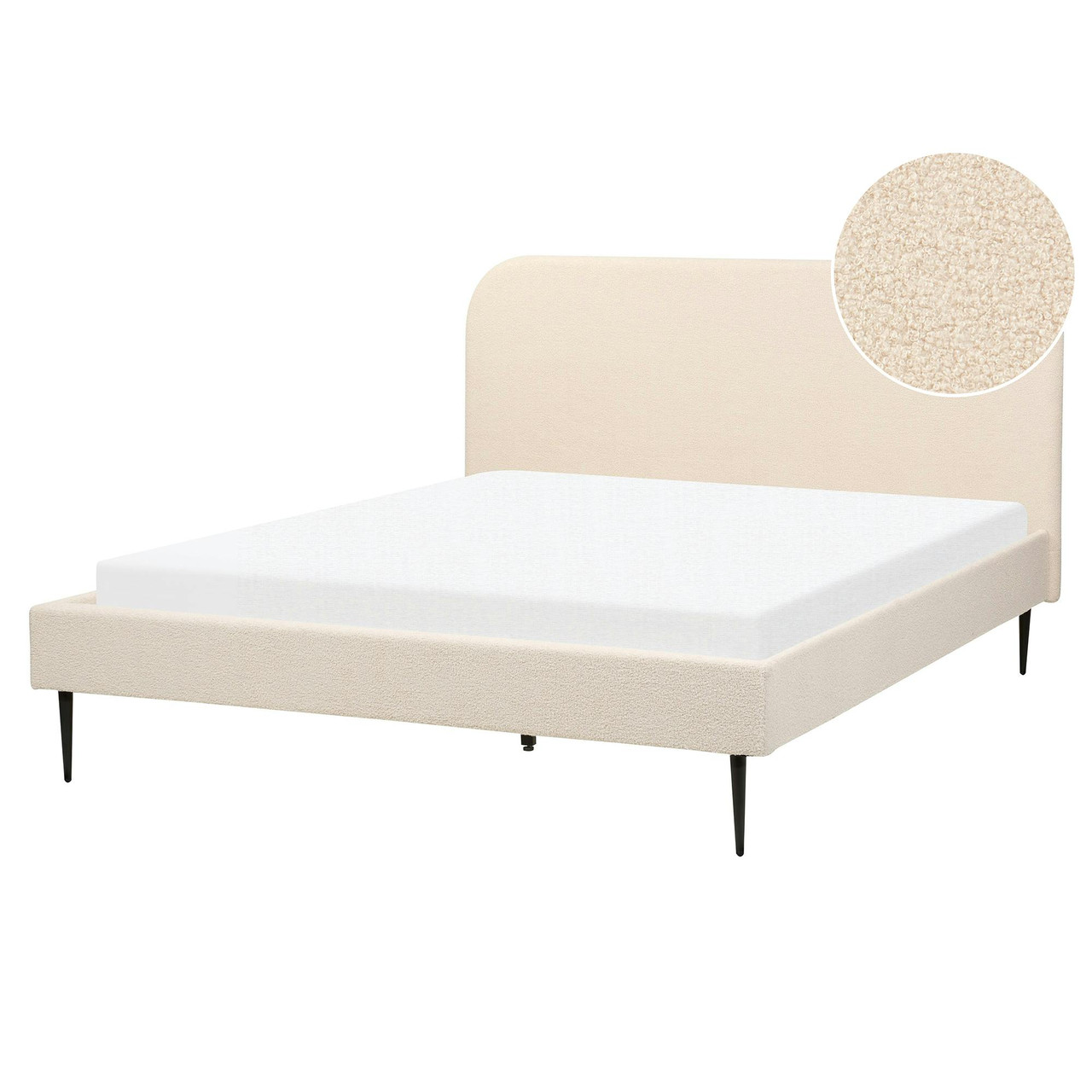Cama de casal Flayat em bouclé creme