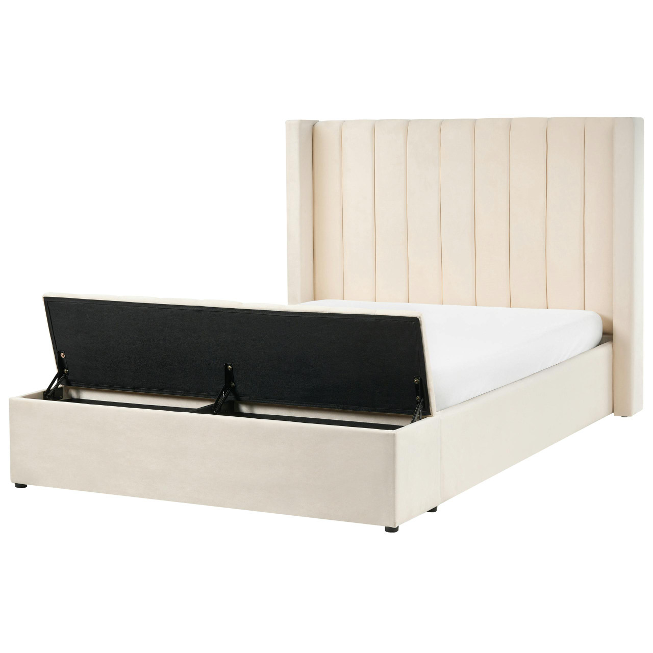 Cama com banco de arrumação Veludo NOYERS 140 x 200 cm Branco creme