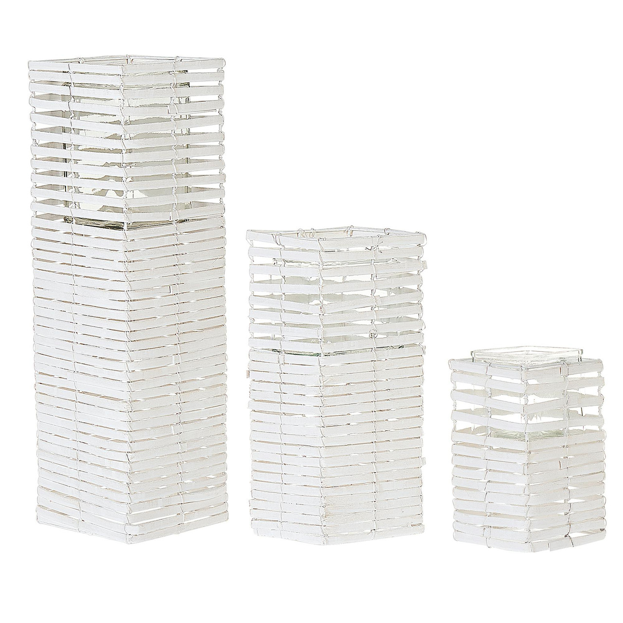 Porta-velas quadrado conjunto 3 modeles madeira de choupo branco