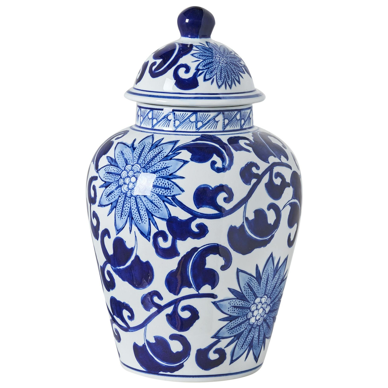 Pote decorativo CUENCA Porcelana 36 cm Branco/Azul