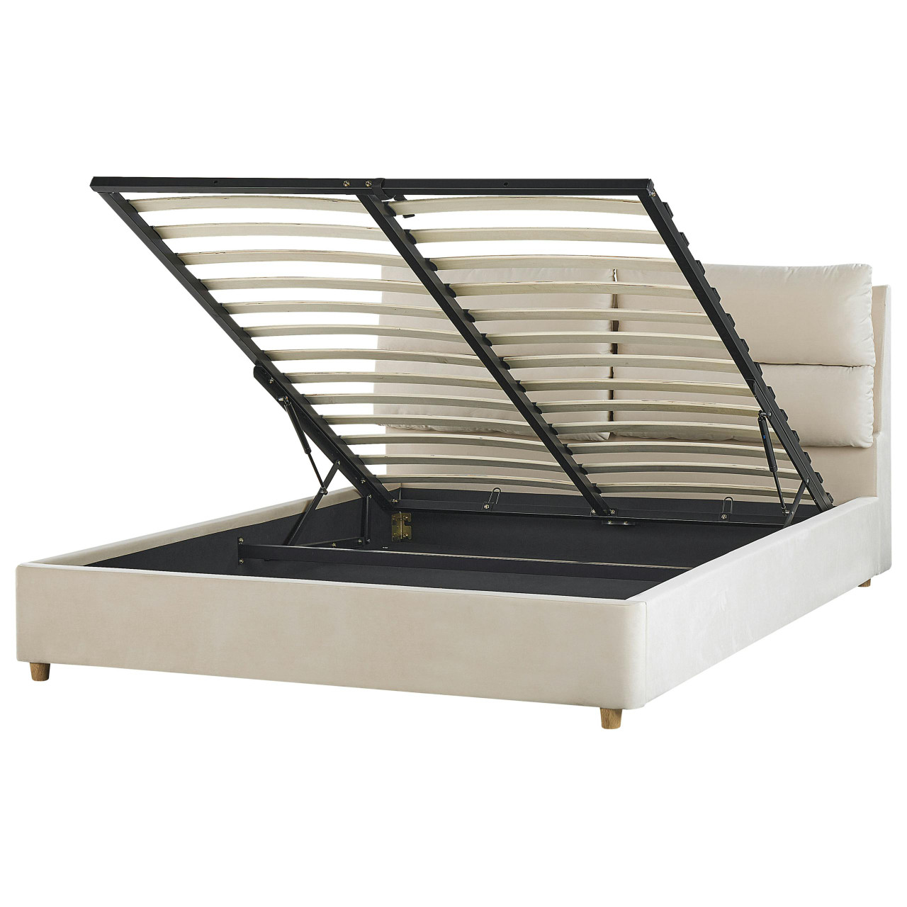 Sommier com arrumação Veludo BATILLY 160 x 200 cm Creme claro
