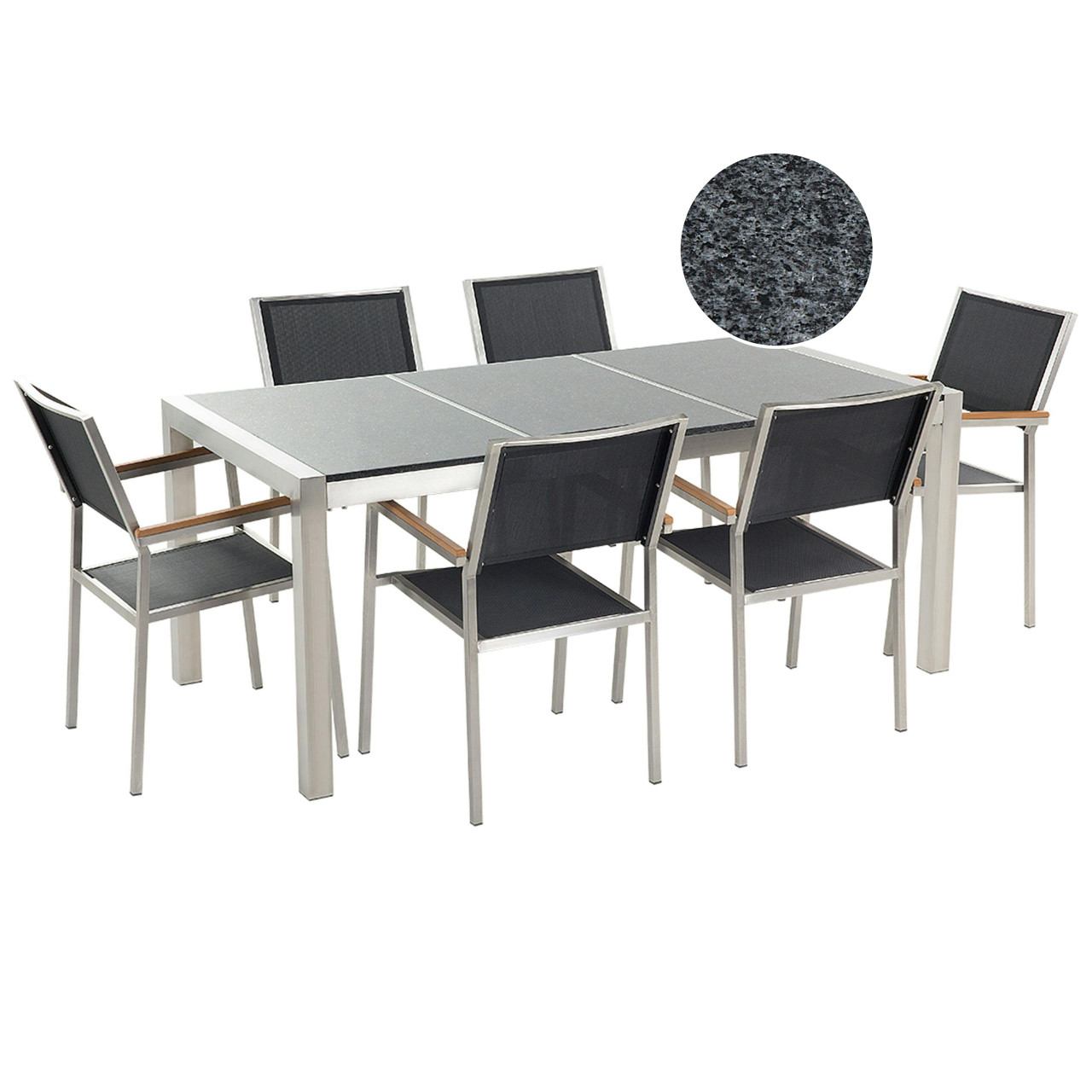 Conjunto de refeição exterior Grosseto em granito e aço inoxidável para 6 pessoas