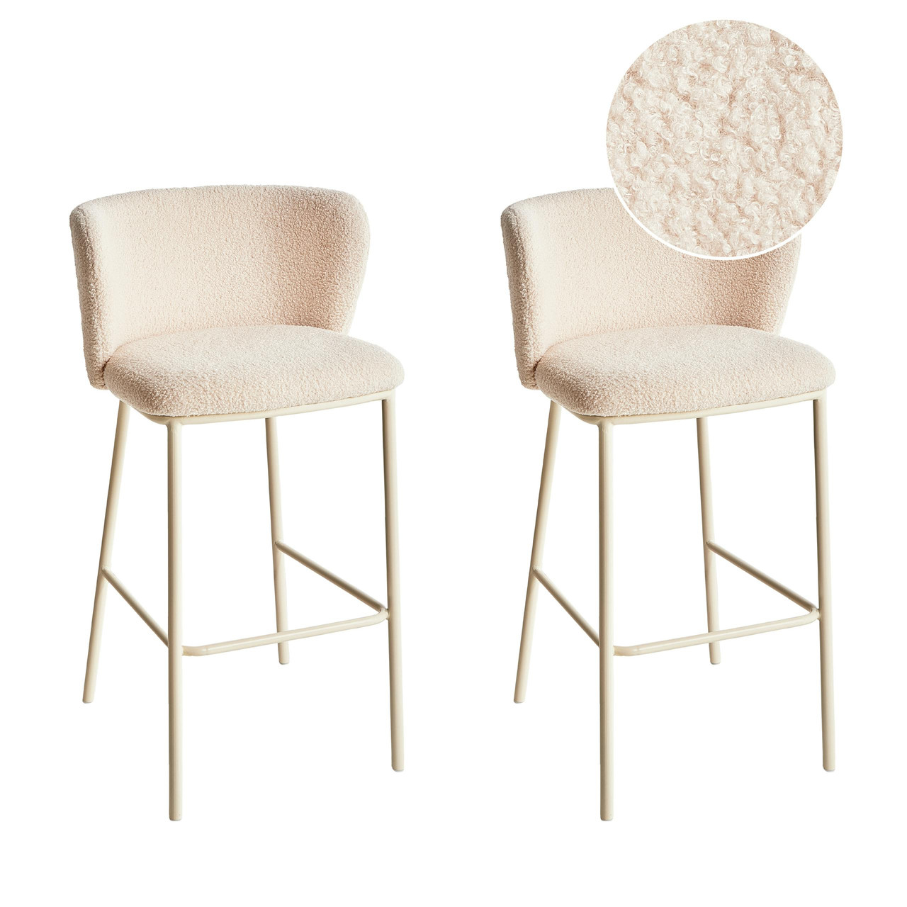 Conjunto de 2 bancos de bar Mina II em bouclé creme