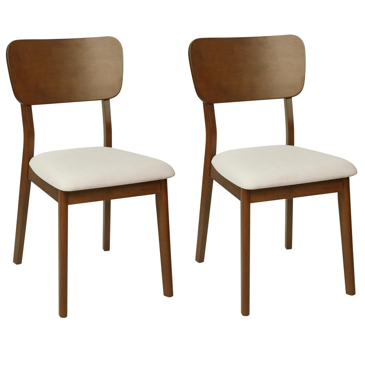 Silla de comedor Minier em madeira de caucho, assento estofado em tecido bege (conjunto de 2)