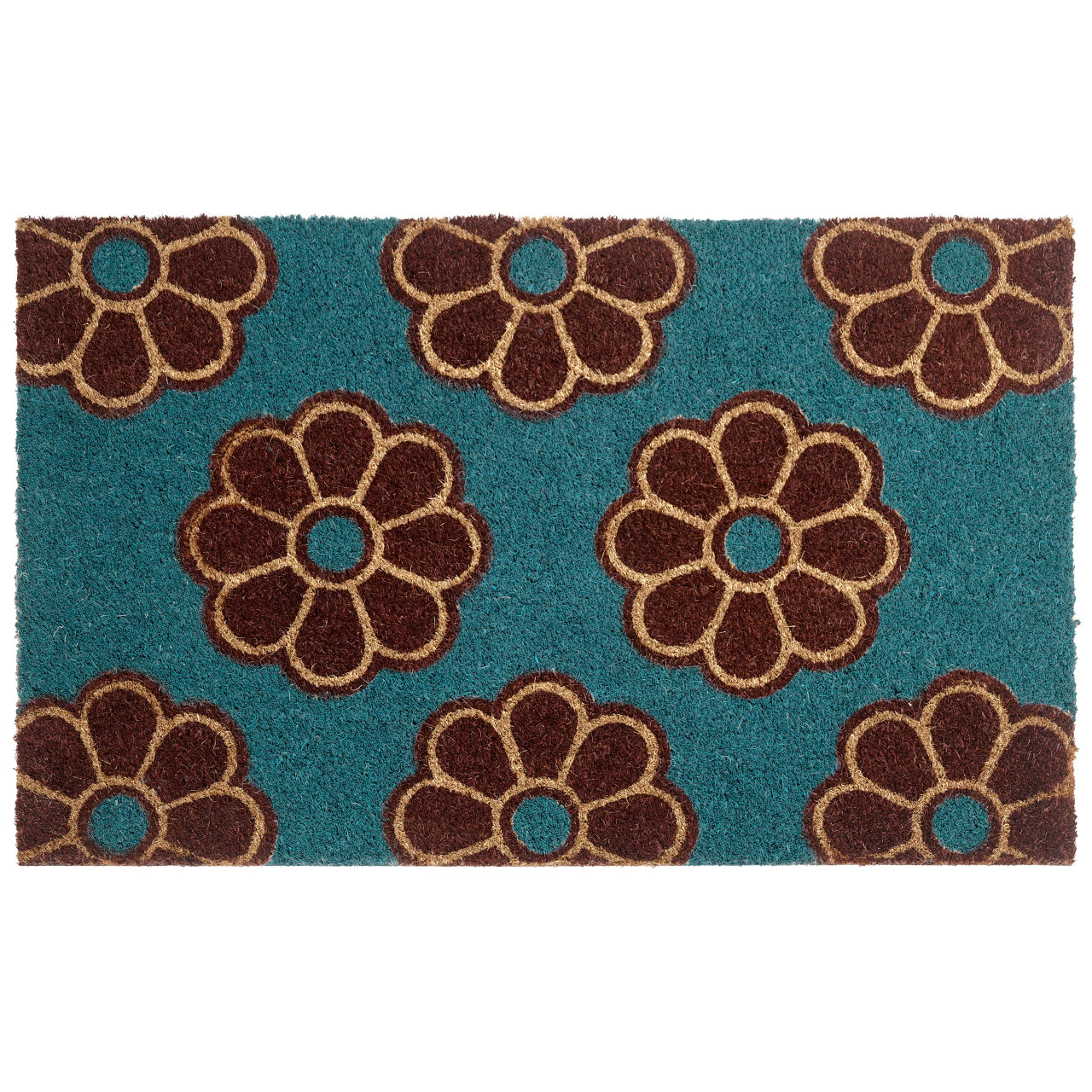 Tapete de entrada KULIK Azul 45 x 75 cm Flor Fibra de coco