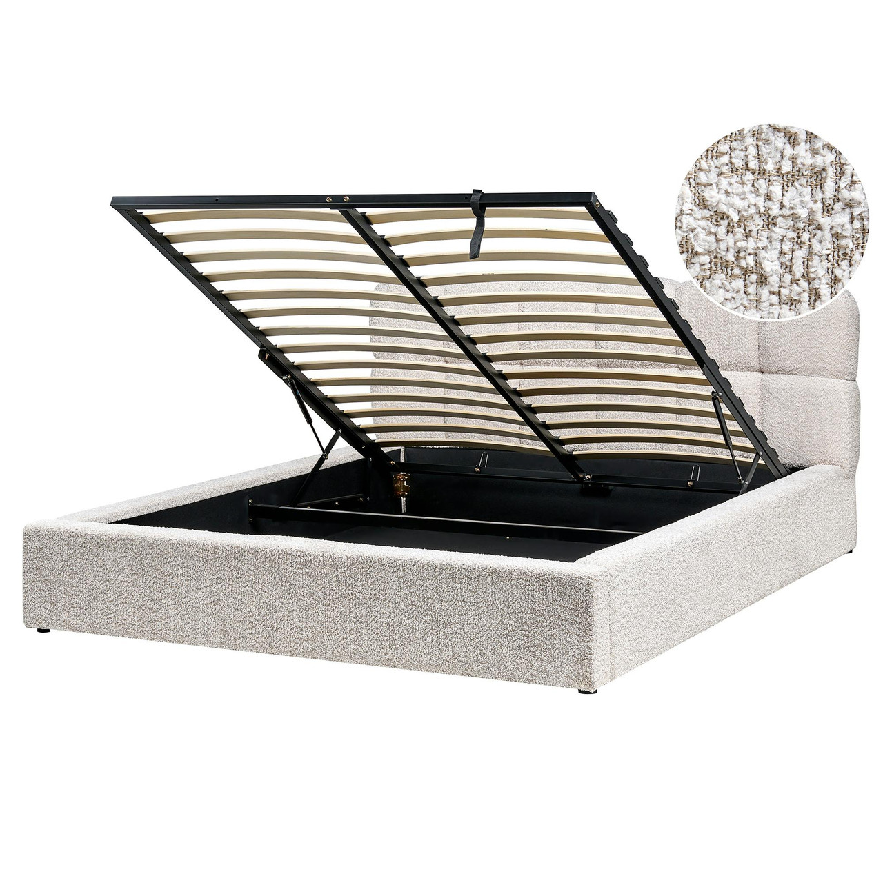 Sommier com arrumação Bouclé BASTON 160 x 200 cm Creme claro