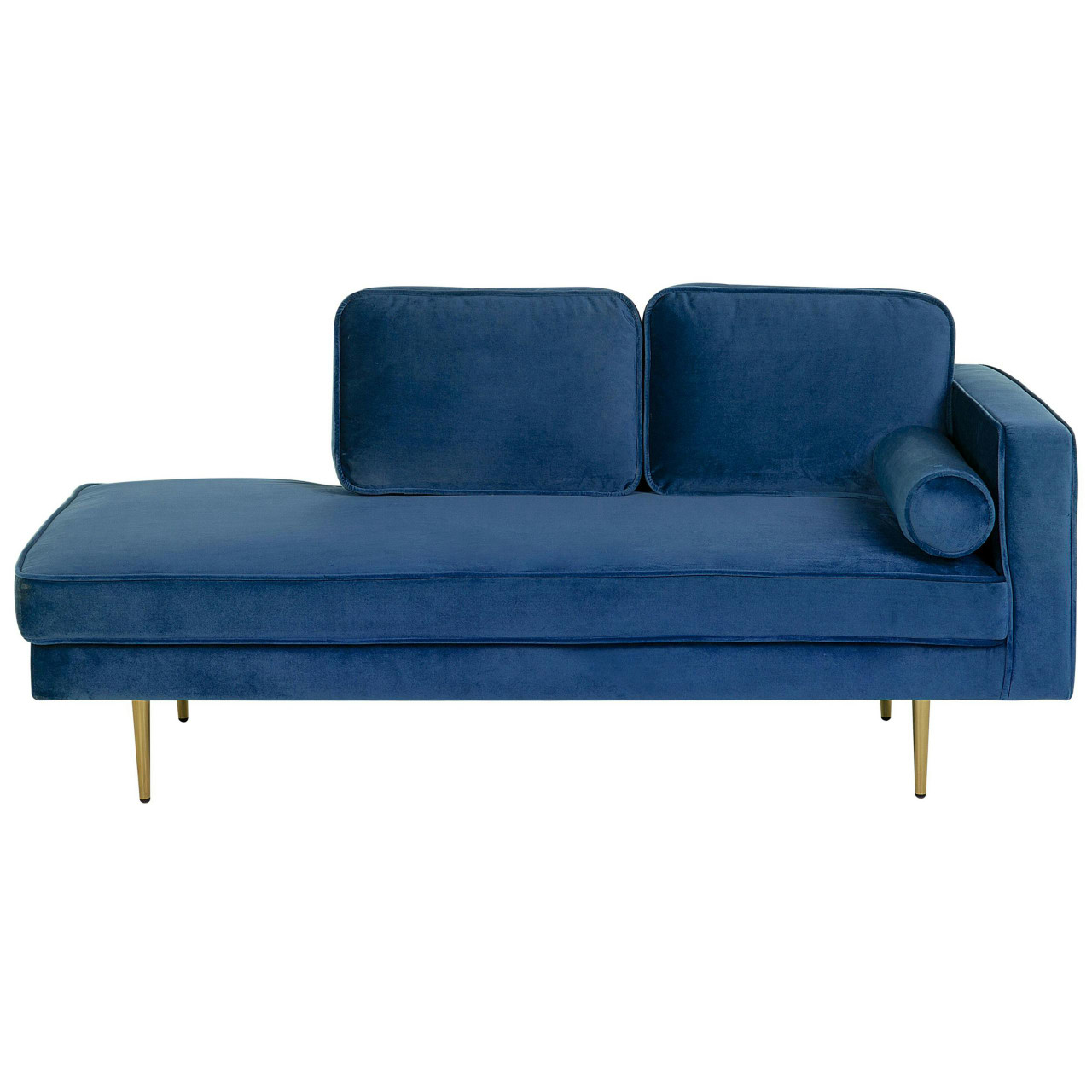 Chaise-longue Miramas em veludo azul, orientação direita