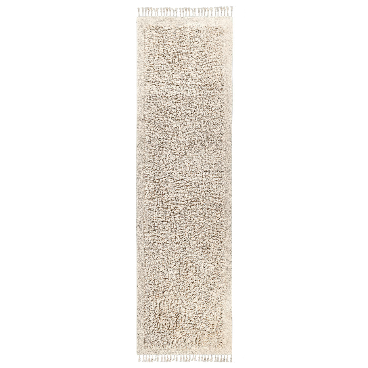 Tapete shaggy BITLIS em algodão creme claro 80 x 300 cm