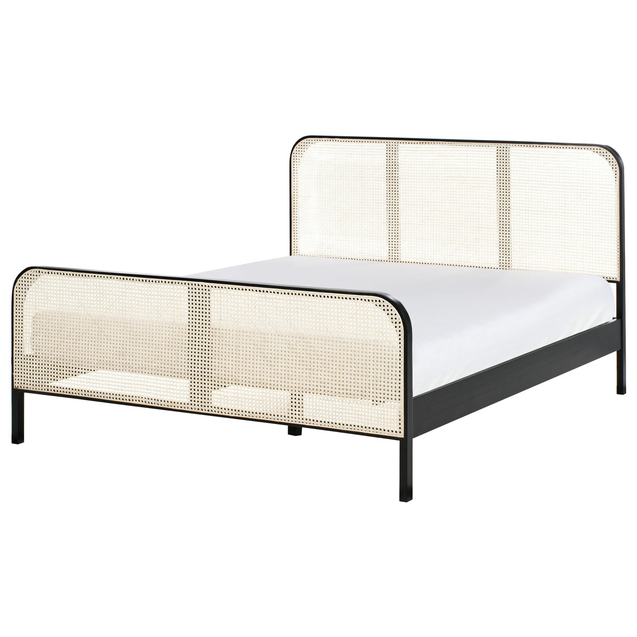 Cama Gonfaron em madeira de pinho com rattan trançado