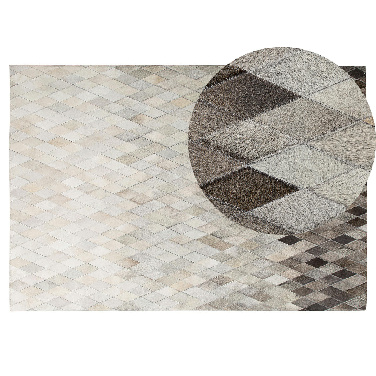 Tapete patchwork em pele de vaca creme