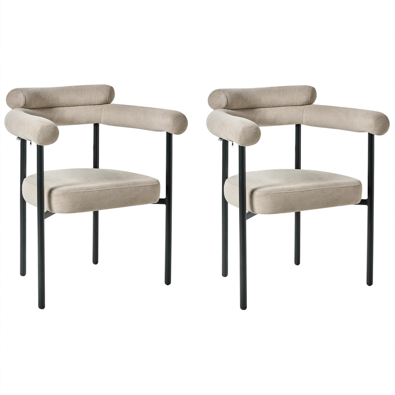 Silla de comedor Lyney en tela beige con patas de metal