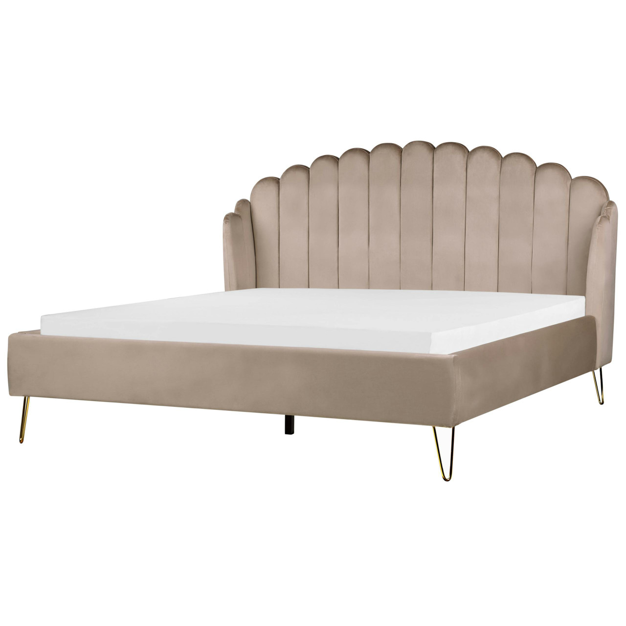Cama de casal Ambillou em veludo creme
