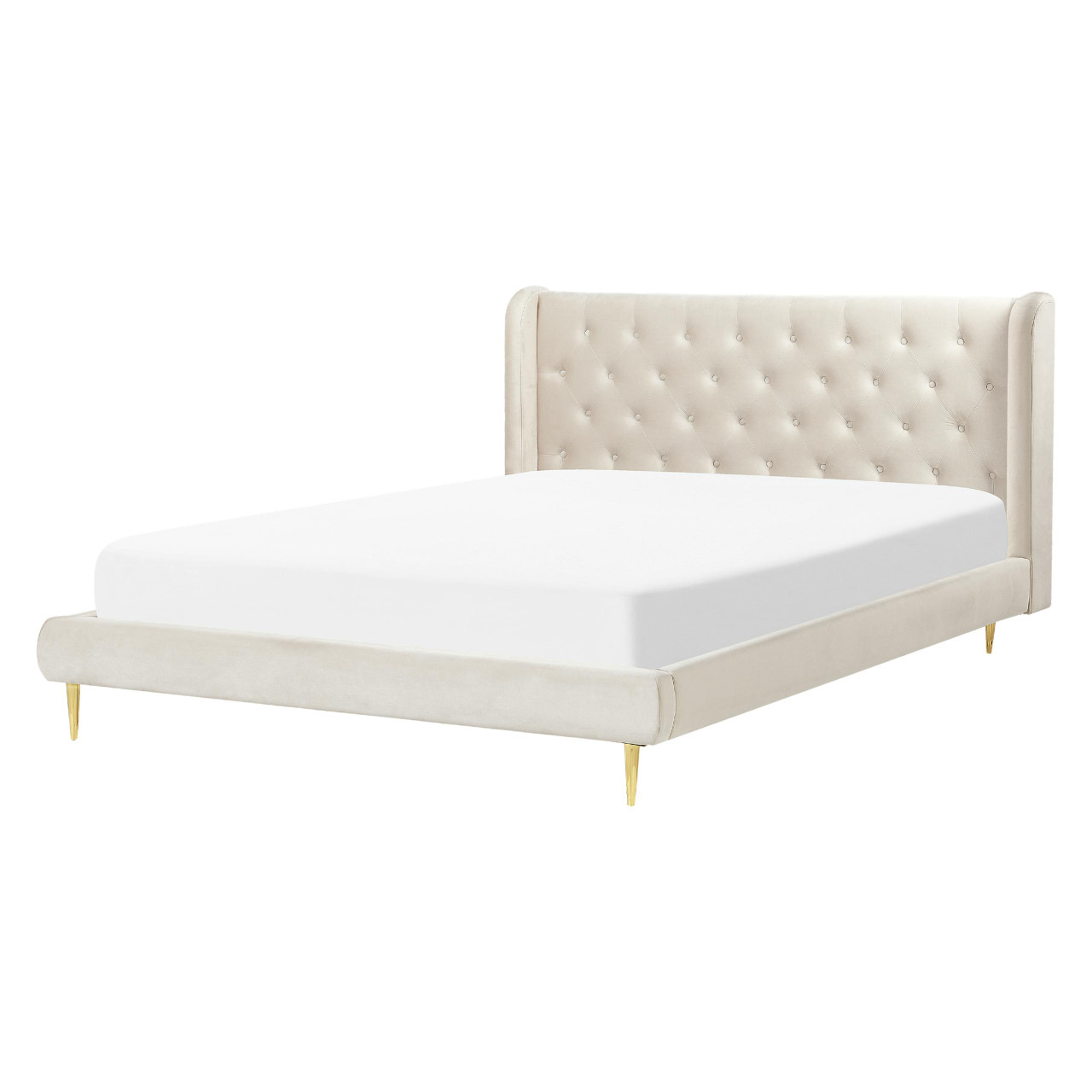 Cama de casal Forbach veludo creme
