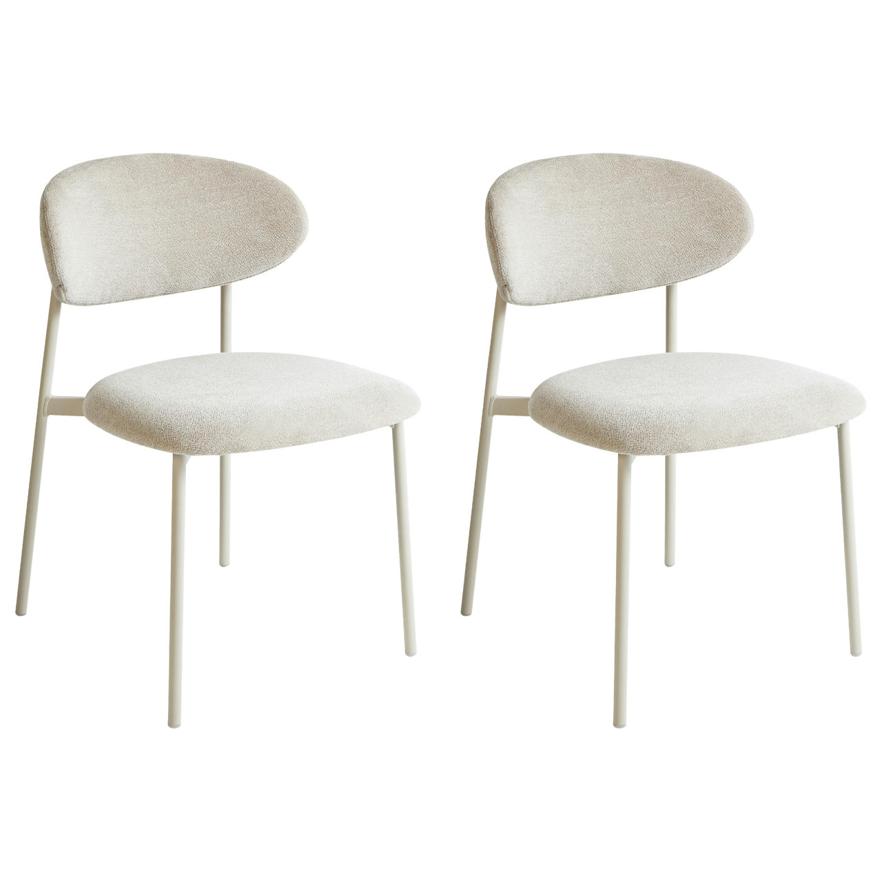 Cadeira de refeição Cowley em chenille creme, estrutura metálica