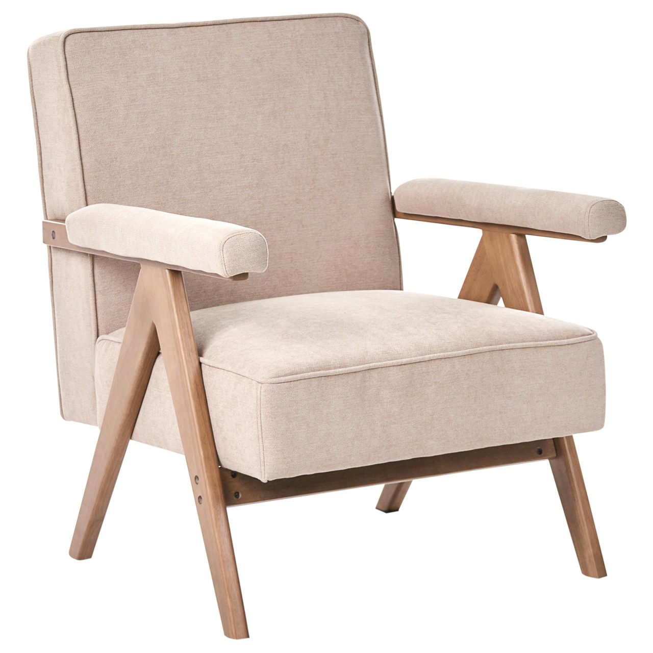 Poltrona BELIANI Evje de Linho sintético Creme 70x72x81