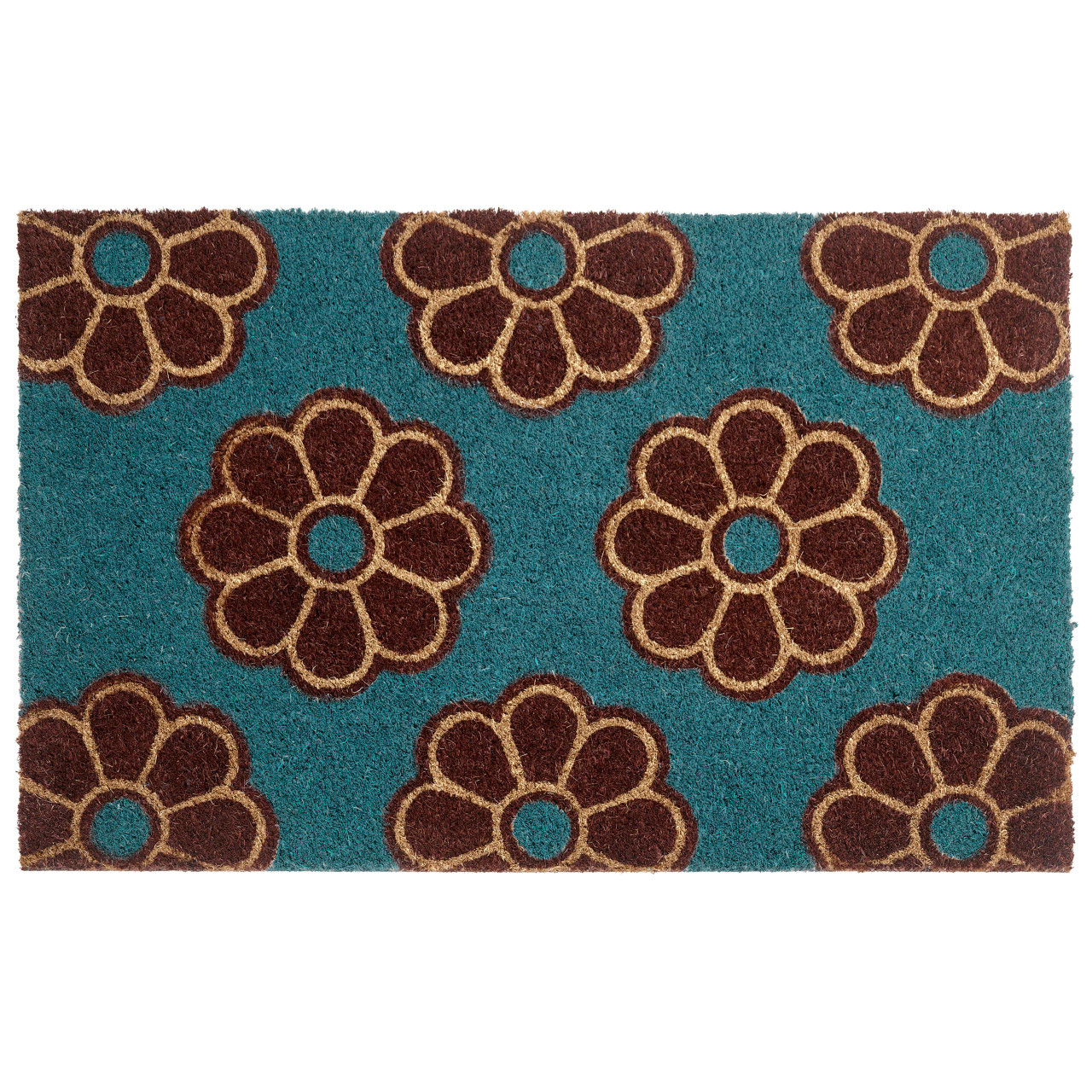 Tapete de entrada KULIK Azul 50 x 80 cm Flor Fibra de coco