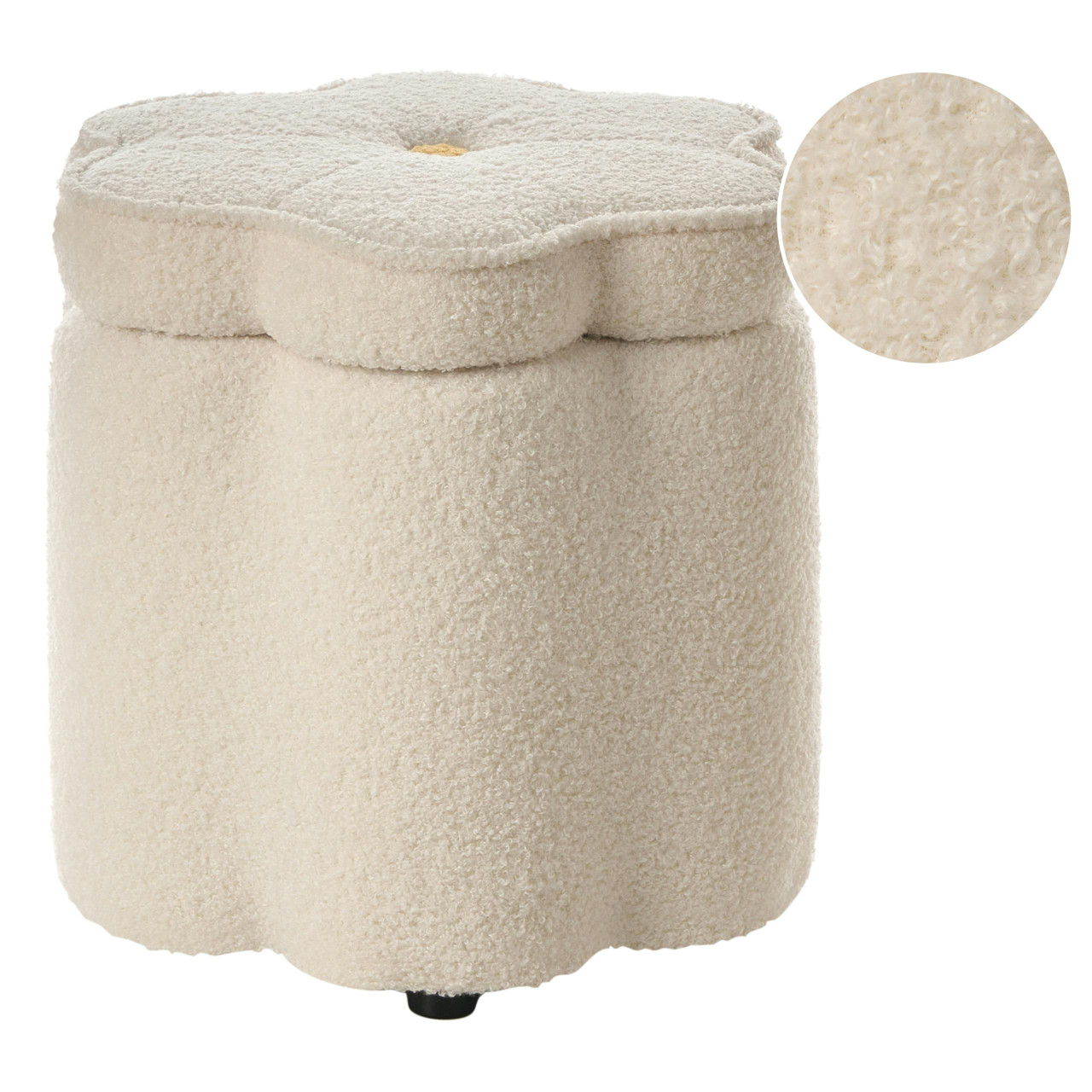 Pufe com arrumação BELIANI Flower de Bouclé Branco 40x40x38