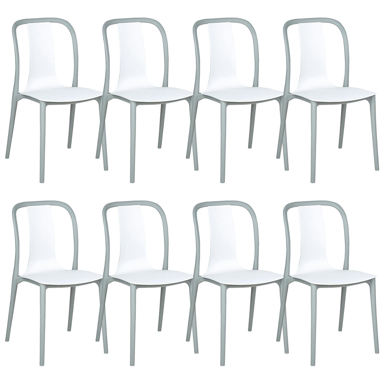 Conjunto de 8 cadeiras de jardim empilháveis Spezia em material sintético branco