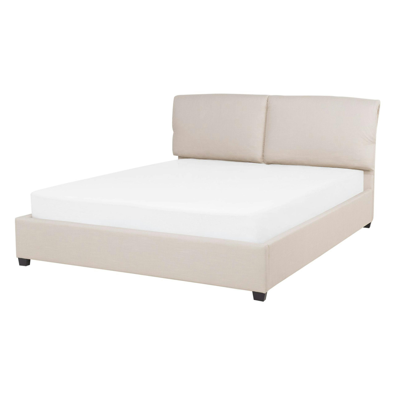 Cama Belfort em tecido bege com somier e cabeceiro