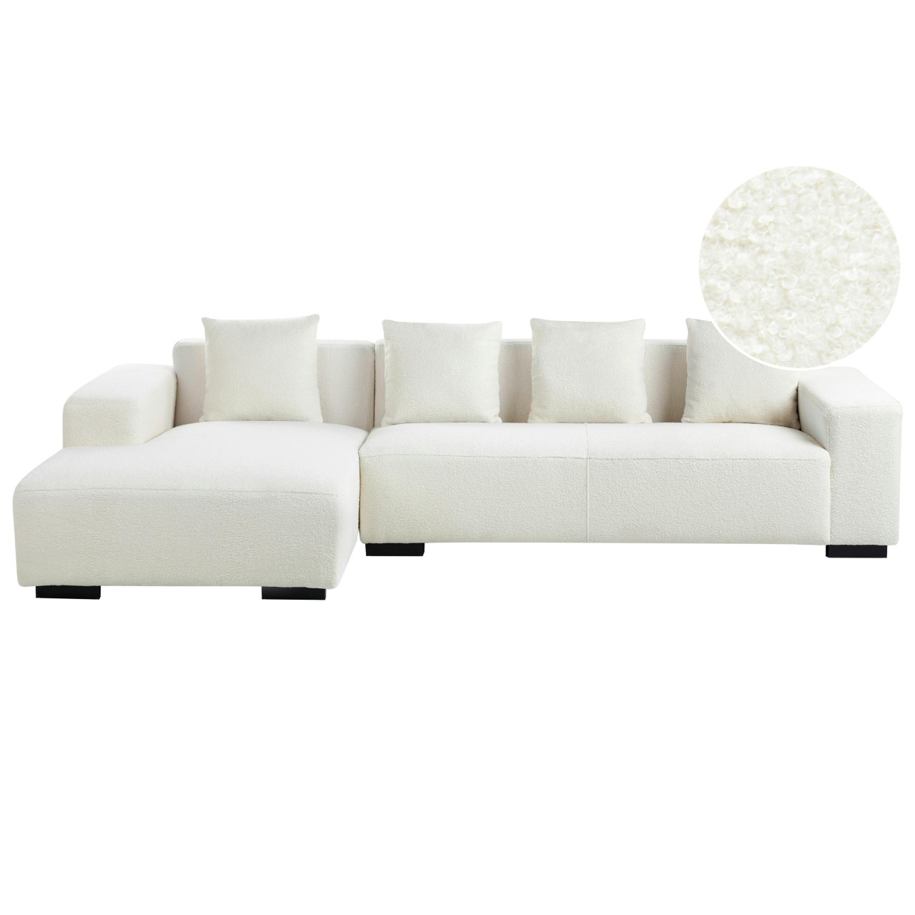 Sofá de canto Lungo em bouclé branco com chaise-longue