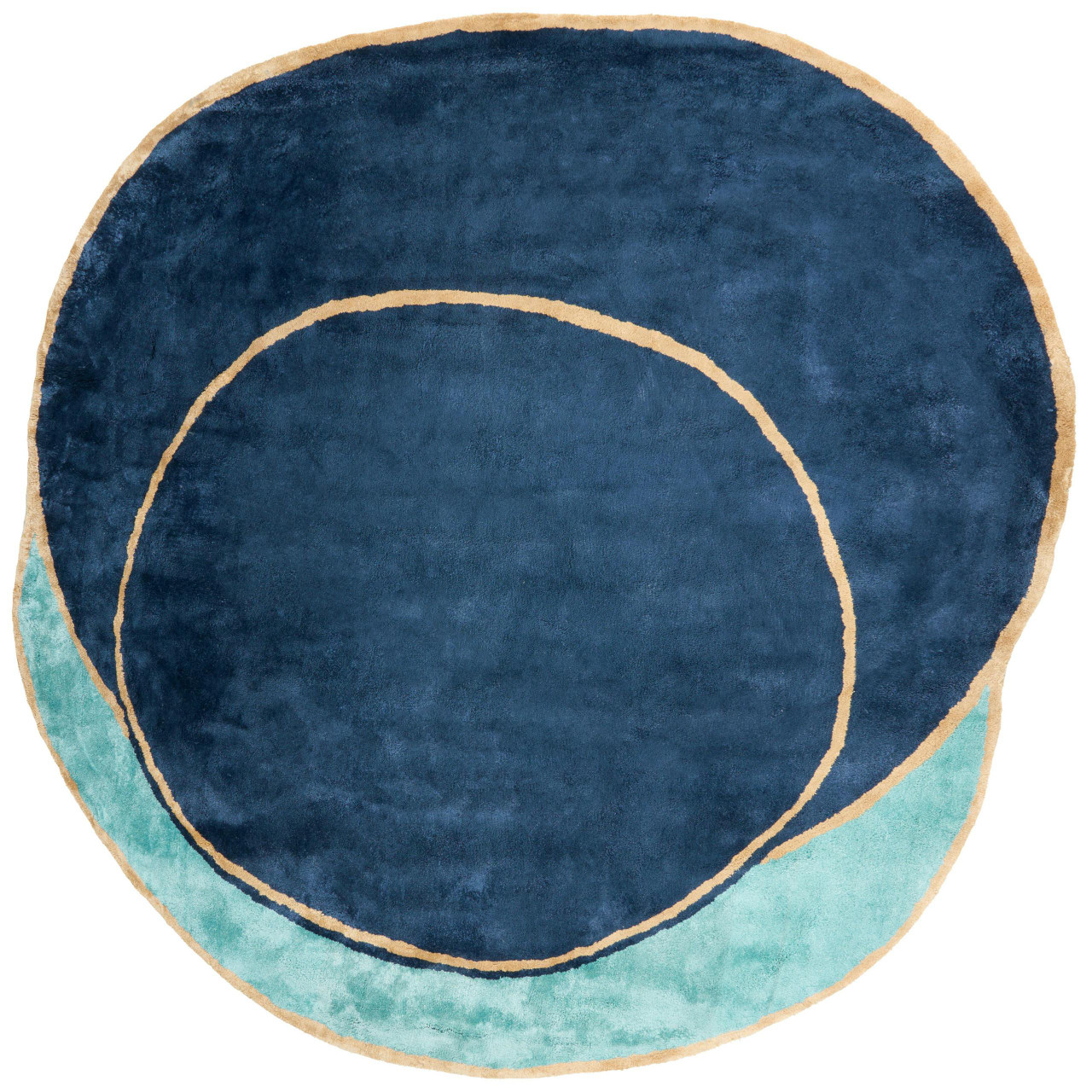 Tapete redondo Kanrach em viscose e lã azul