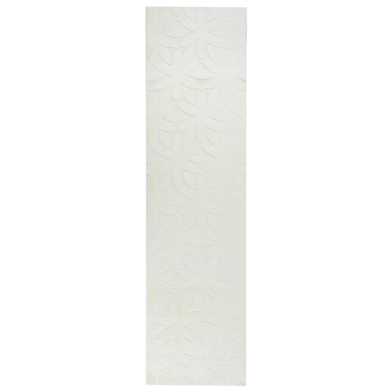 Tapete jacquard com padrão floral para sala BELIANI Hood de Tecido Branco 80x300