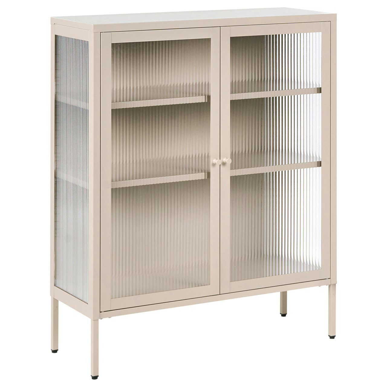 Aparador com vitrine LERRYN em aço e vidro 90 cm Creme