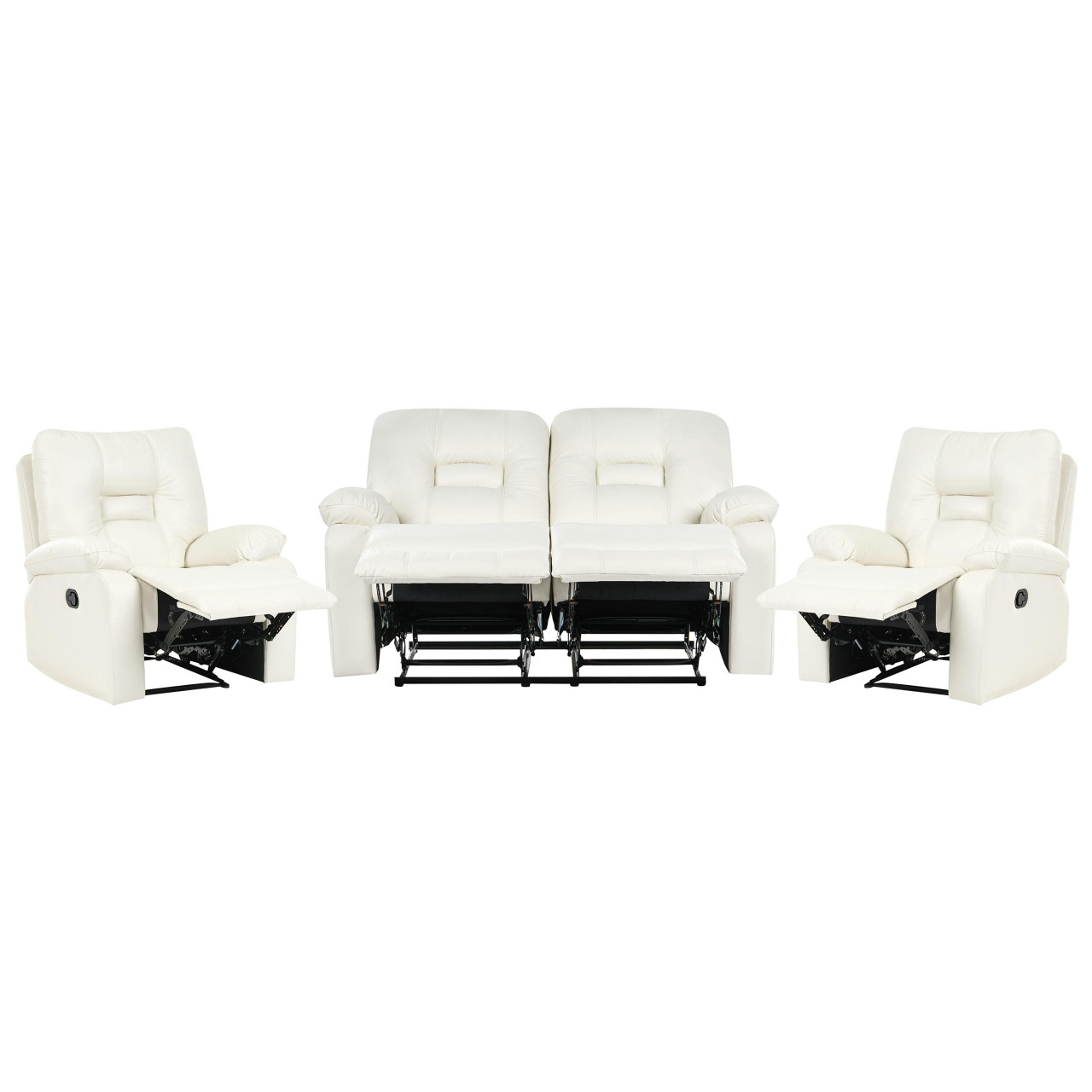 Conjunto de sofás manualmente reclináveis BELIANI Bergen de Pele sintética Branco 149x72x101