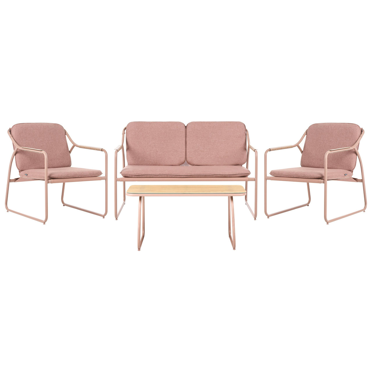 Conjunto de exterior moderno com mesa de centro em vidro temperado BELIANI Calascio de Aço Castanho 118x74x74