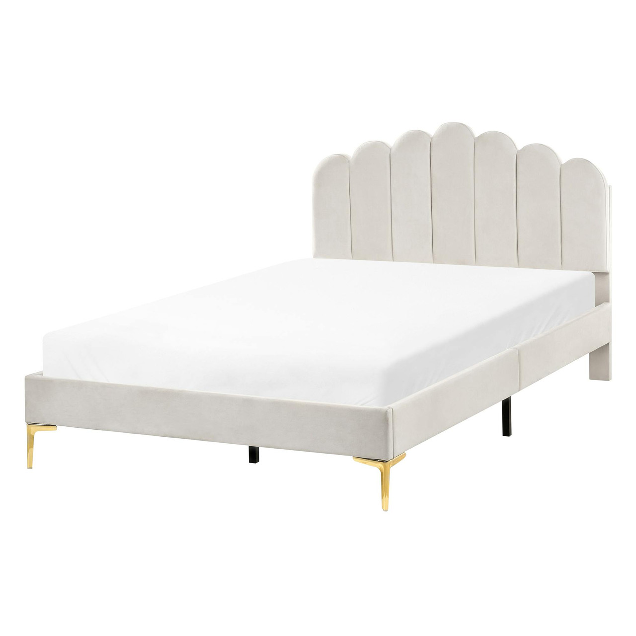 Cama Veludo SAUVIAN 120 x 200 cm Branco creme