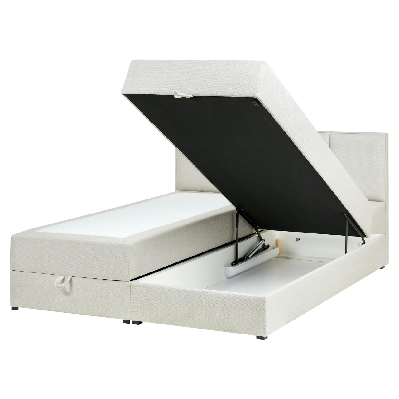 Cama Continental Con Almacenaje Beliani Baronet De Tela Blanco 163x207x92