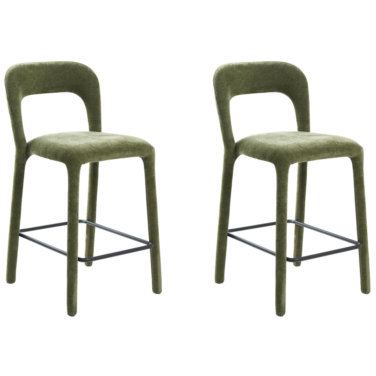 Conjunto de 2 bancos de bar BELIANI Lakeville de Chenille Verde 46x57x93