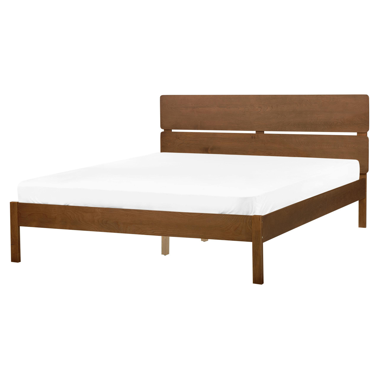 Cama de casal Boisset em madeira de seringueira castanha
